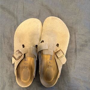 Birkenstock Boston Taupe Suede Soft Footbed Sandal